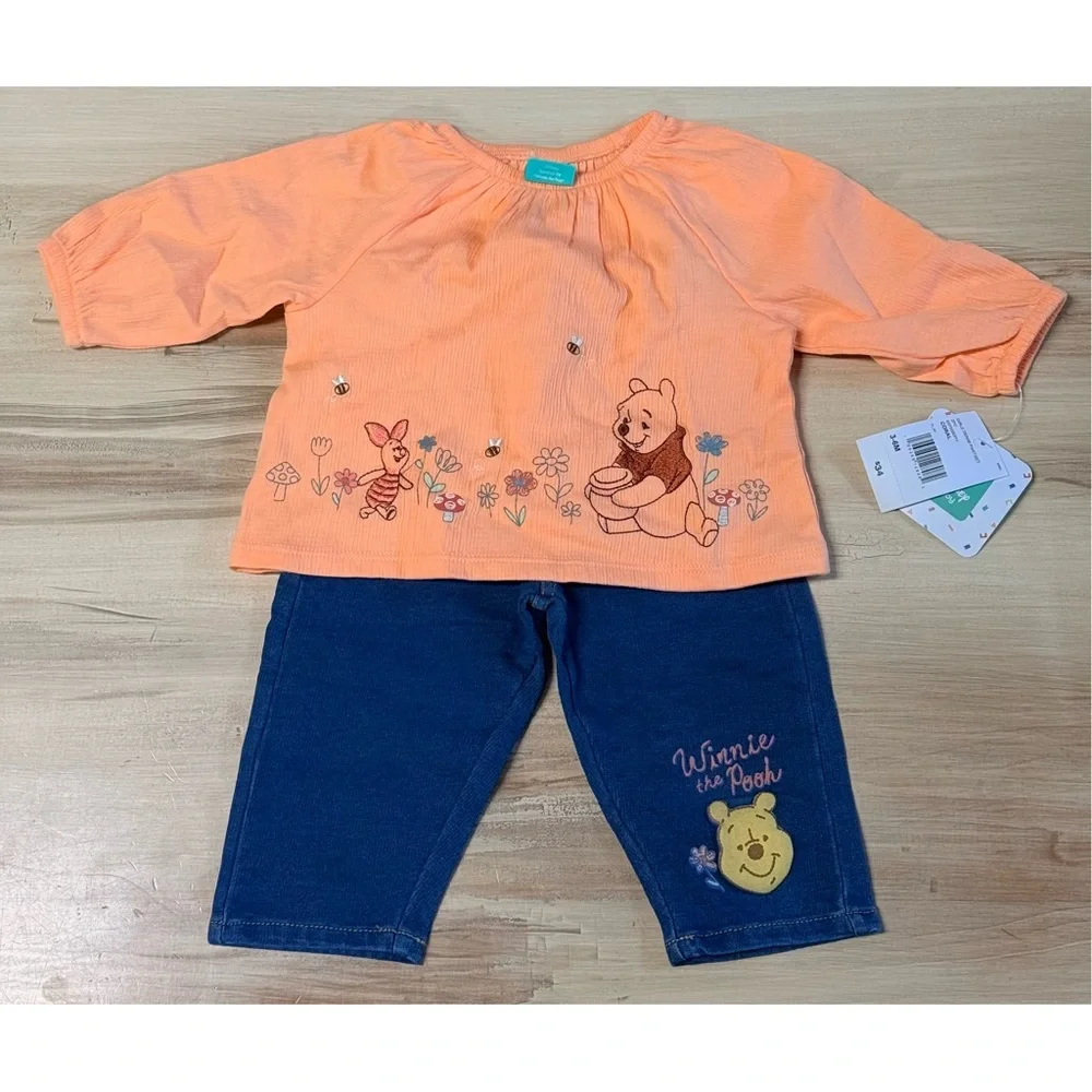NWT Disney Baby Girls Long Sleeve Top & Pants Set Coral Size 3-6M